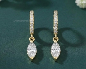 Boucles d'oreilles Huggie en diamants cultivés en laboratoire Marquise, boucle d'oreille en diamants cultivés en laboratoire de 1,00 CTW pour elle, cadeau de fiançailles diamant pour elle, cadeau de demoiselle d'honneur