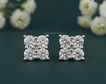 Puces d'oreilles en argent sterling avec diamants de laboratoire : Puces d'oreilles avec diamants ronds de 2 carats, cadeau d'anniversaire pour elle, cadeau de demoiselle d'honneur, boucle d'oreille pour elle
