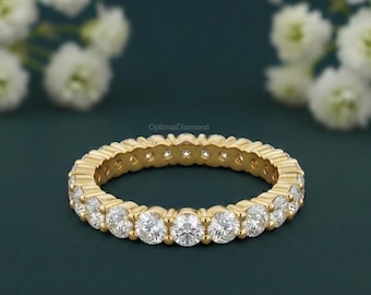 Bague de fiançailles diamant de laboratoire 1,00 ct, bague diamants cultivés en laboratoire taille ronde, alliance diamant demi-éternité pour elle, bague cadeau promesse délicate