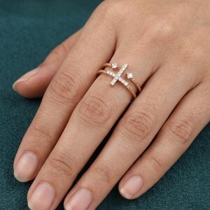 Double Band Criss-Cross Ring : Lab Grown Diamond –Solid Gold or Silver Ring For Her