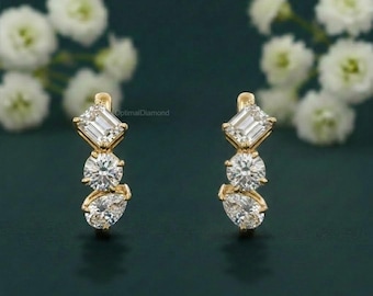 Puces d'oreilles en argent sterling avec diamants de laboratoire : Puces d'oreilles diamants multi-tailles de 1,50 carat, cadeau d'anniversaire pour elle, cadeau de demoiselle d'honneur, boucle d'oreille pour elle