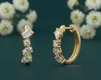Puces d'oreilles en argent sterling avec diamants de laboratoire : Puces d'oreilles diamants multi-tailles de 1,50 carat, cadeau d'anniversaire pour elle, cadeau de demoiselle d'honneur, boucle d'oreille pour elle