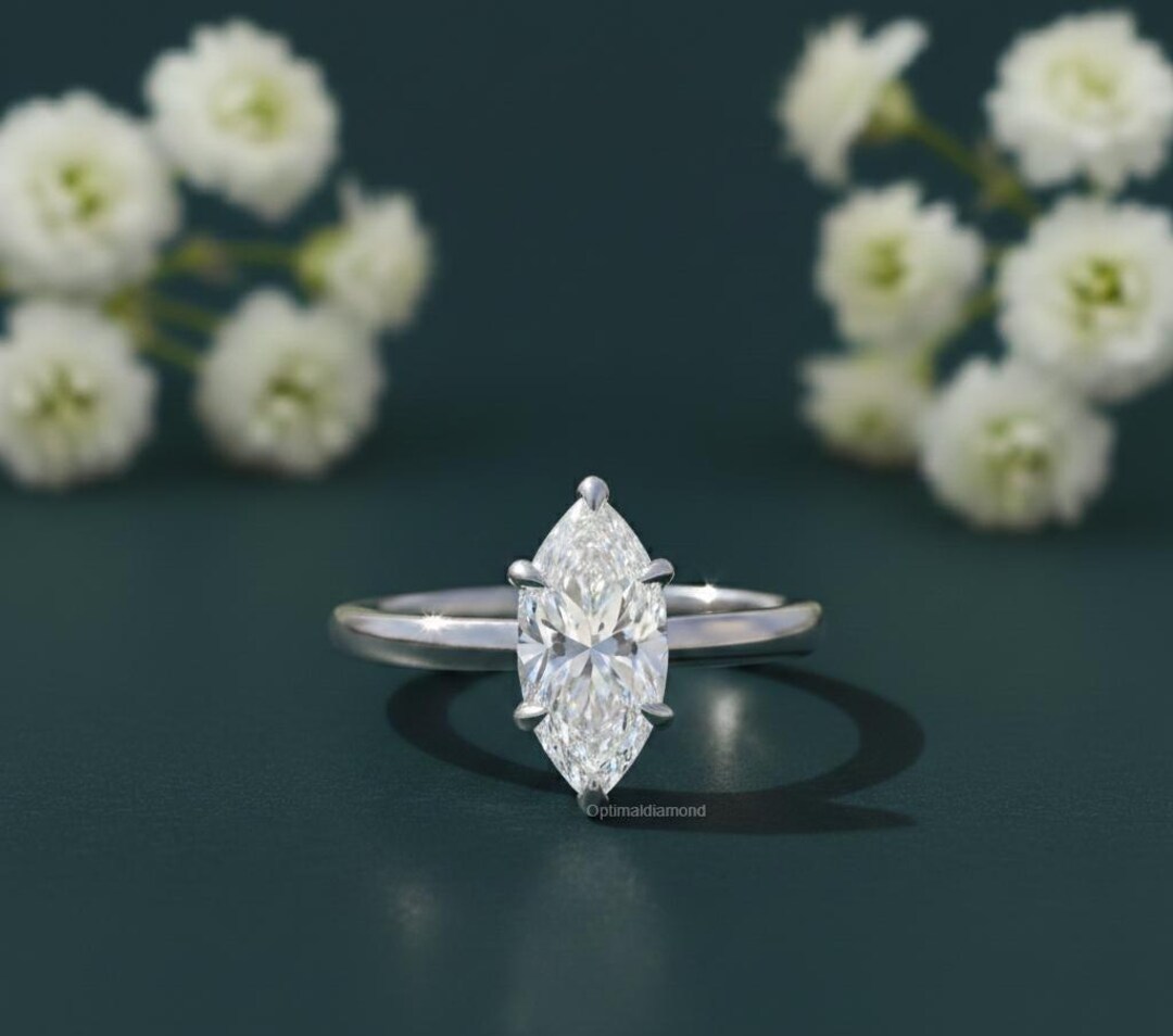 1.50 CT Marquise Cut Lab Grown Diamond Ring, Solitaire Engagement Ring ...