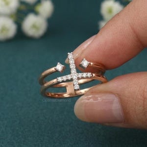 Double Band Criss-Cross Ring : Lab Grown Diamond –Solid Gold or Silver Ring For Her