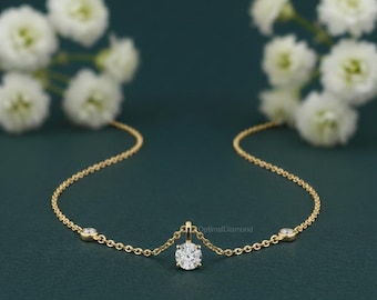 Cadeau de fiançailles avec diamants ronds de 1,10 ct pour elle, diamants ronds de 1,10 ct pour elle, cadeau de demoiselle d'honneur unique pour femme, collier à porter au quotidien