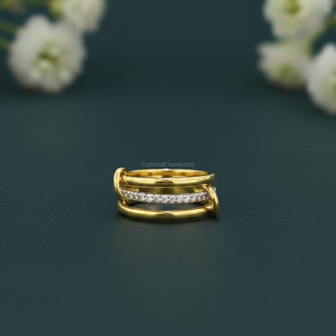 Multi Link Rings 2mm Lab Diamond Multi Link Ring, 18K Gold Micron on Sterling Silver ...