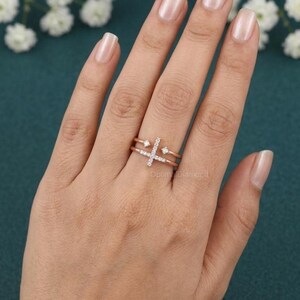 Double Band Criss-Cross Ring : Lab Grown Diamond –Solid Gold or Silver Ring For Her