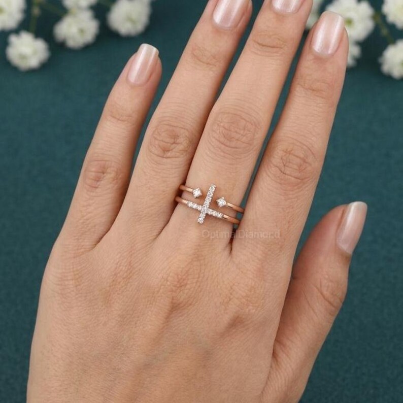 Double Band Criss-Cross Ring : Lab Grown Diamond –Solid Gold or Silver Ring For Her