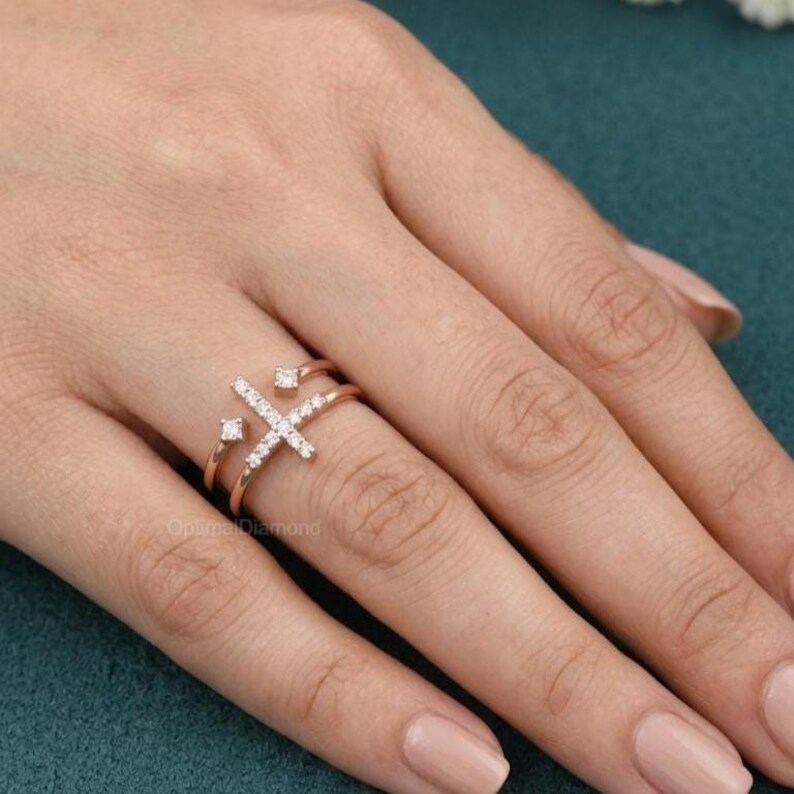 Double Band Criss-Cross Ring : Lab Grown Diamond –Solid Gold or Silver Ring For Her