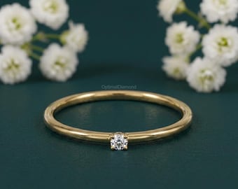 Bague diamant unique en or massif 14 carats – Alliance minimaliste délicate pour elle