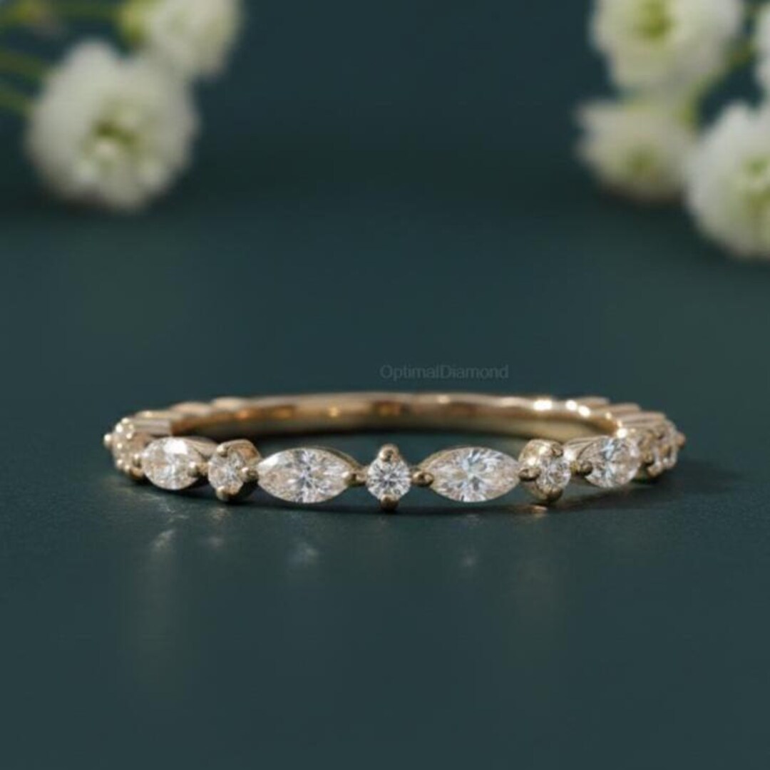 Alternating Marquise and Round Cut Lab Grown Diamond Band Marquise ...