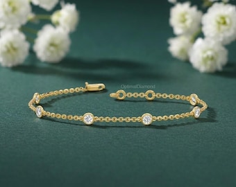 Bracelet diamant de laboratoire en or 14 carats 1,00 ct pour elle, cadeau bijoux en or 18 carats pour elle, chaîne minimaliste, bracelet diamant de laboratoire pour femme