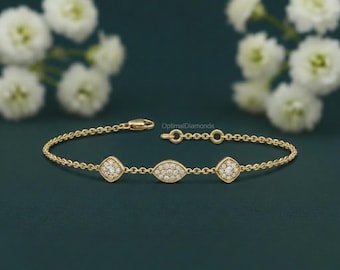 Bracelet rond avec diamants cultivés en laboratoire de 0,50 ct pour elle, cadeau de fiançailles diamants pour elle, bracelet en or massif 14 carats, bracelet à porter au quotidien pour femme