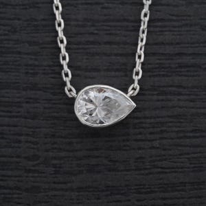 1.75 CT East West Solitaire Diamond Necklace, Pear Cut Lab Grown Diamond Necklace, 14K Solid White Gold Chain Necklace, Anniversary Gift