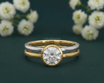 Bague de fiançailles en diamant pour elle, bague en diamant de 0,75 carat pour elle, bague d'anniversaire en or massif 14 carats, alliance unique pour elle