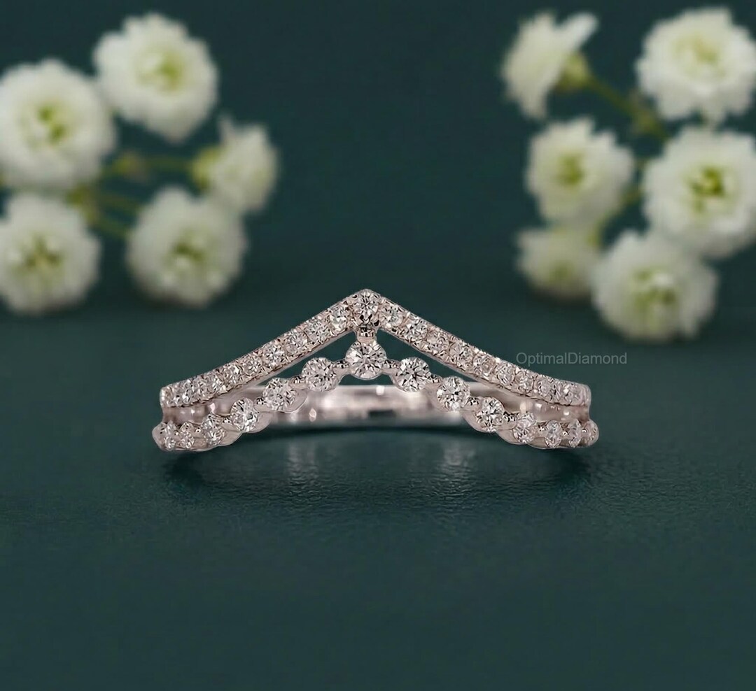 Double Band Wedding Ring Two Row Ring in 14k 18k 10k Solid Gold Pretty ...