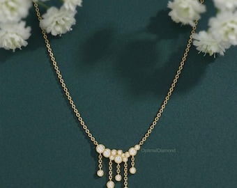 Collier chaîne en or massif 14 carats 0,80 / chaîne de perles en or massif 14 carats / collier diamants cultivés en laboratoire coupe ronde / collier pour elle