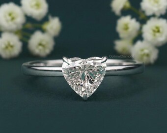 Bague de fiançailles solitaire avec diamants cultivés en laboratoire, pureté VS1/VVS2 en forme de coeur VS1/VVS2 Clarté, cadeau Saint-Valentin pour elle