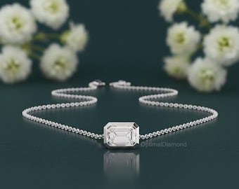 Collier avec diamants cultivés en laboratoire de 1,00 ct taille émeraude pour elle, cadeau de fiançailles diamant pour elle, cadeau unique de demoiselle d'honneur, collier à porter au quotidien