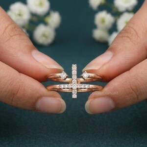 Double Band Criss-Cross Ring : Lab Grown Diamond –Solid Gold or Silver Ring For Her