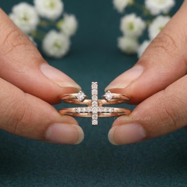 Double Band Criss-Cross Ring : Lab Grown Diamond –Solid Gold or Silver Ring For Her