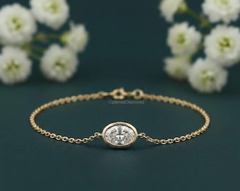 Bracelet en or jaune 14 carats, bracelet chaîne en diamants taille ovale, diamant créé en laboratoire E/VVS2 de 0,5 ct, diamant respectueux de l'environnement, cadeau d'anniversaire
