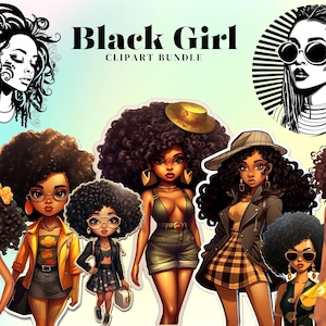 Black Girl Clipart: Afro Melanin PNG Graphics (Digital Download)