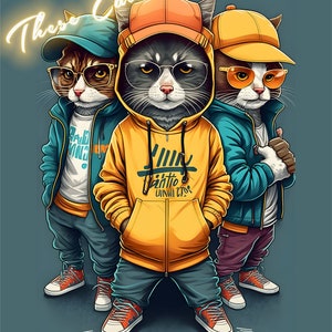 Kunstvoller Hip Hop Katzen Digitaldruck, Sublime PNG Katzen Poster, Geschenk für Hip Hop und Katzenliebhaber, Ideal für Zuhause, Büro oder Studio Dekor Download
