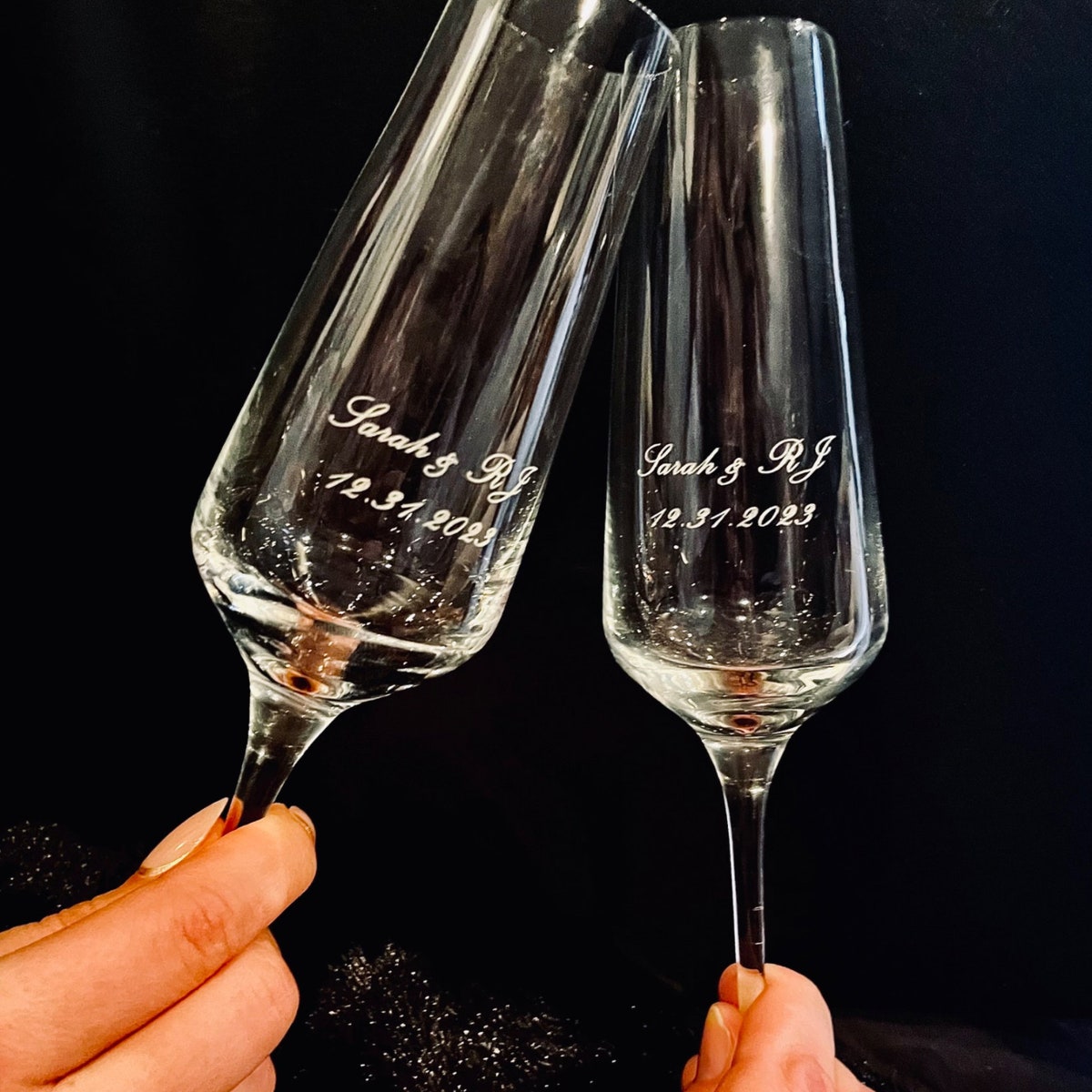 Personalized Wedding Champagne Flutes Set of 2