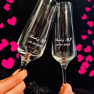 Personalized Laser Engraved Engagement, Wedding or Anniversary Champagne Flutes Set of 2