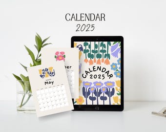 2025 Monatskalender: Minimalistisches Blumendesign (Digitaler Download)