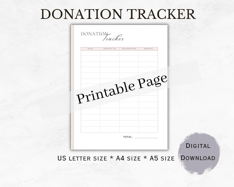 Donation Tracker Printable, Giving Log, Charitable Donations, Financial ...