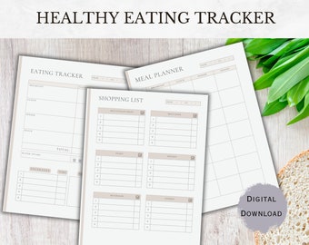 Tägliche Gesunde Ernährung Tracker: Mahlzeitenplaner & Einkaufsliste (Digitaler Download)