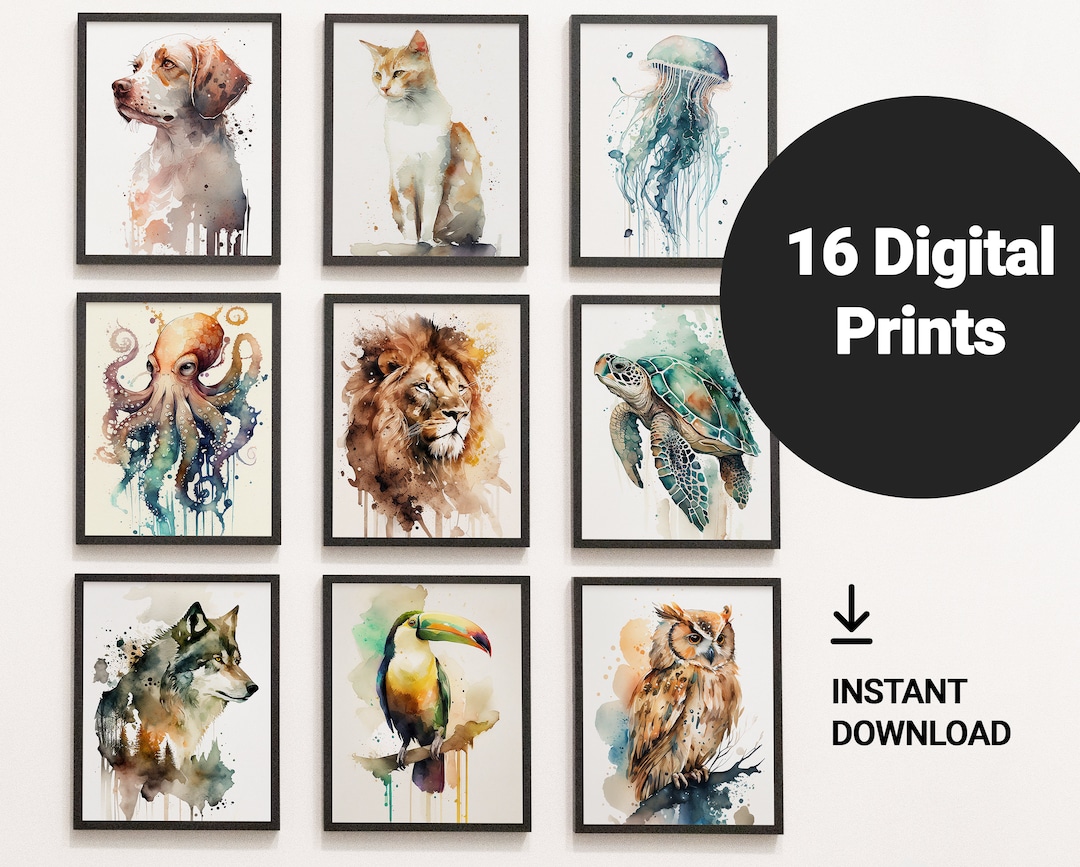 Watercolor Gallery Wall Set Bundle, Eclectic Gallery Wall, Modern Traditional Home, Antique