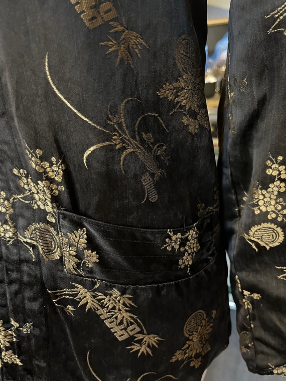 Vintage 1980s Black Gold Embroidered Oriental flo… - image 6