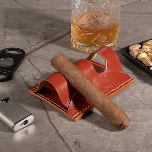 Leather Cigar Accessory, Cigar Holder for 2 Cigars, Leather Cigar Stand, Cigars Accessories