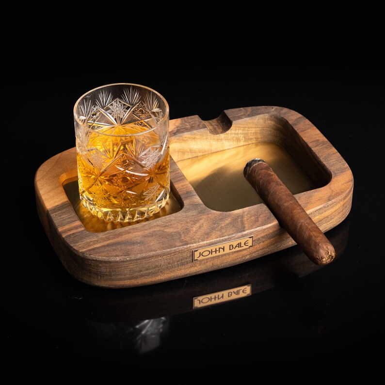 Wooden Ashtray and Whiskey Coaster, Personalized Unique Cigar Ashtray