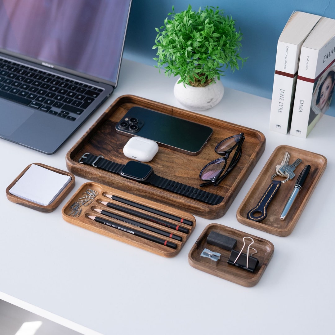 Wooden Desk Organizer Set of 5 Desk Accessories Organizer , Wooden Tray ...