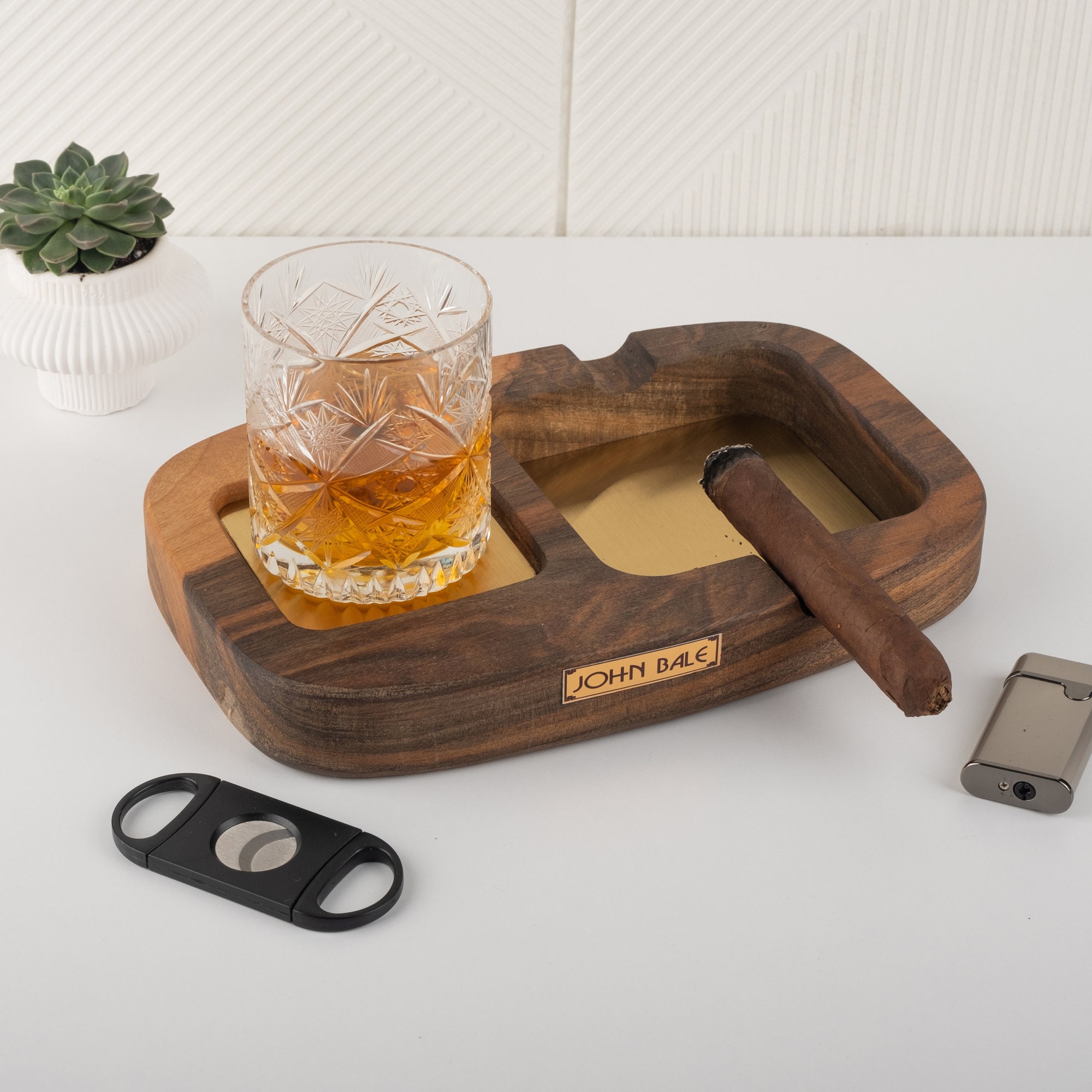 Wooden Ashtray and Whiskey Coaster, Personalized Unique Cigar Ashtray