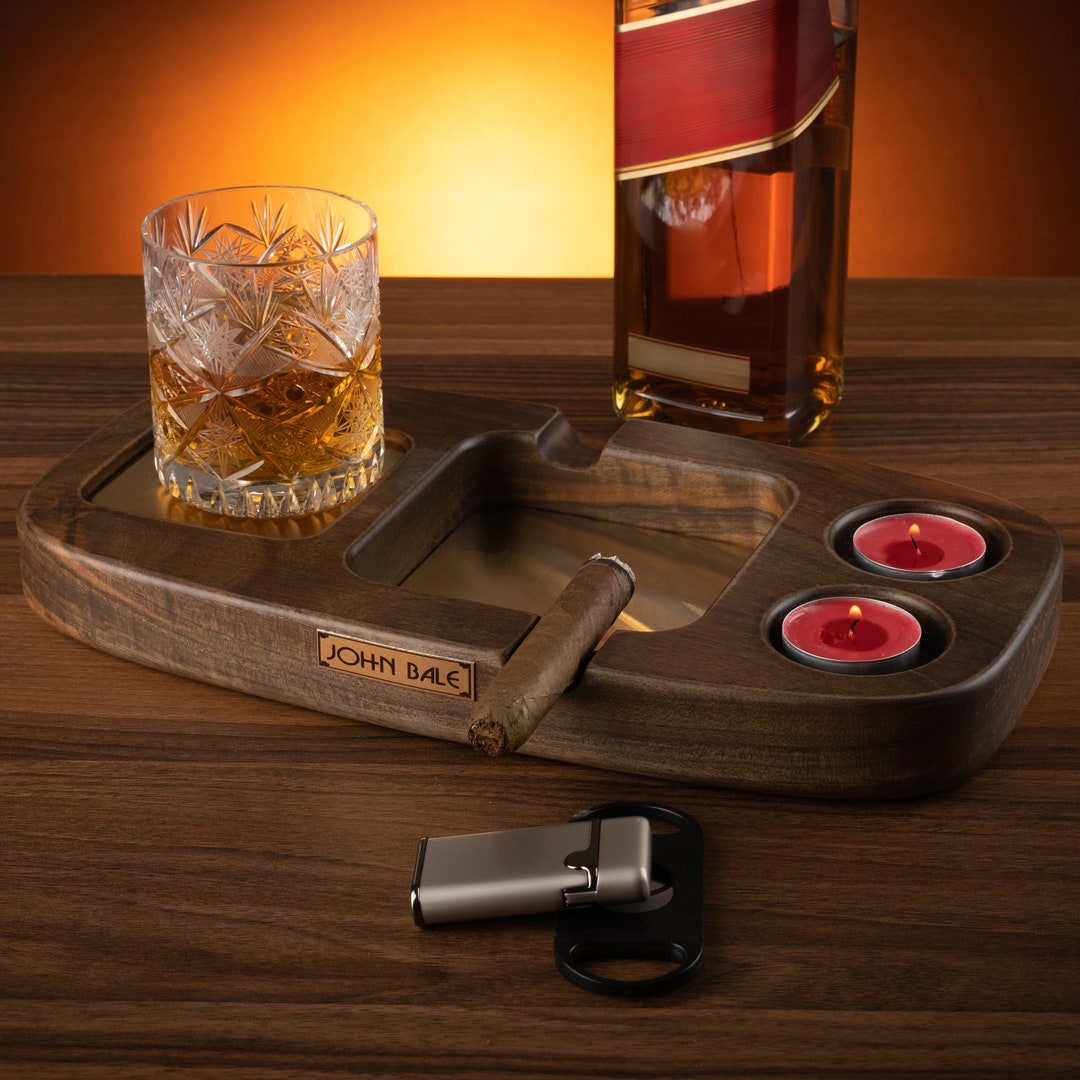 Wooden Ashtray and Whiskey Coaster, Personalized Cigar Ashtray, Unique