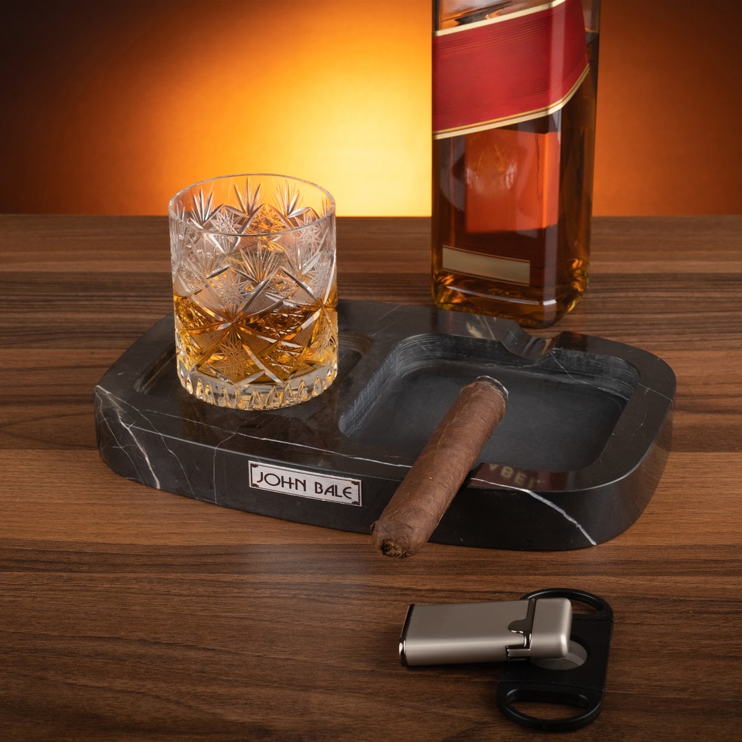 Marble Cigar Ashtray and Whiskey Coaster Personalized Cigar Holder