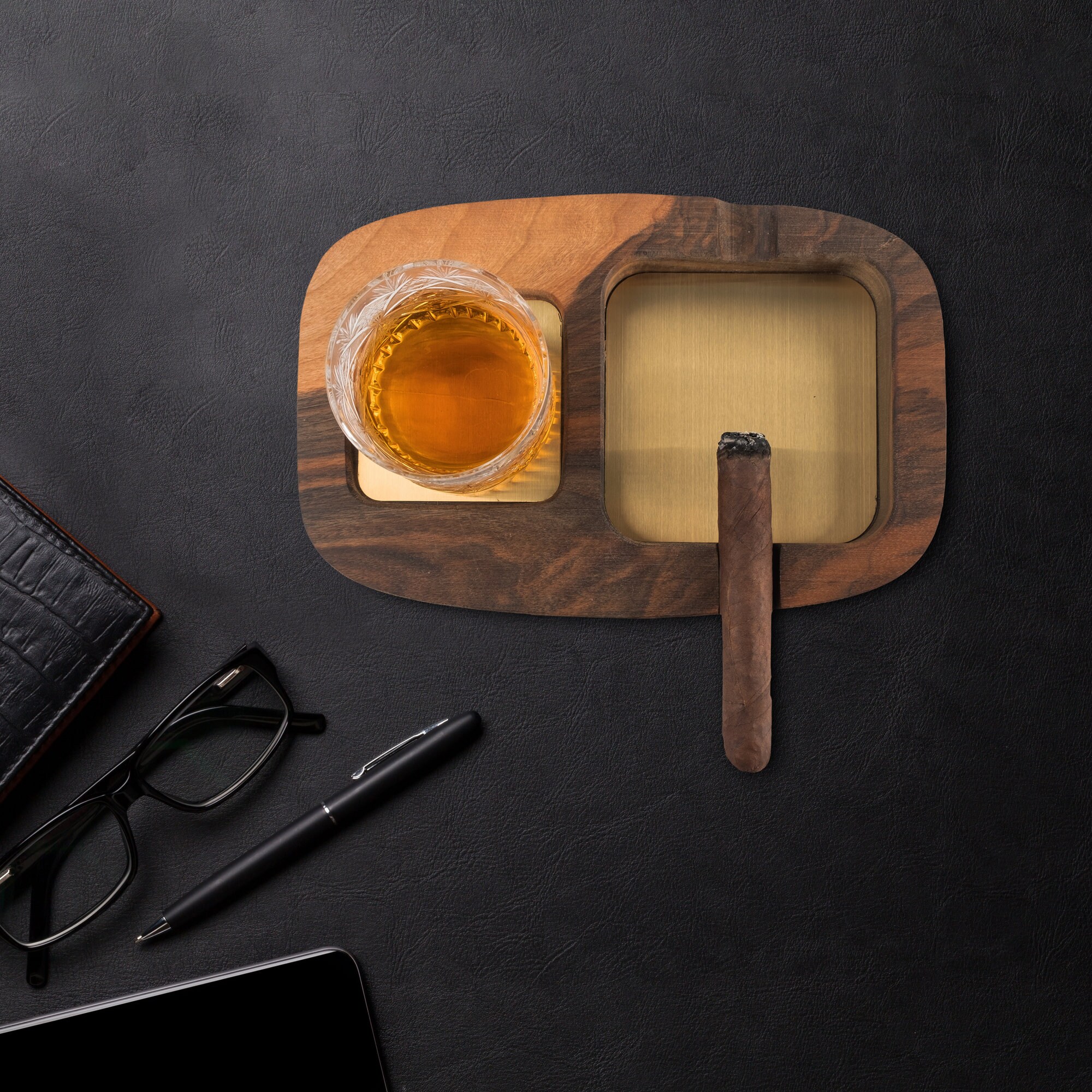 Wooden Ashtray and Whiskey Coaster, Personalized Unique Cigar Ashtray