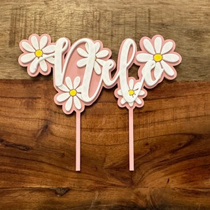 Cake topper with flowers for birthday personalized with name | Cake topper for birthday | Daisy floral cake decoration