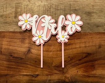 Caketopper mit Blumen zum Geburtstag personalisiert mit Name | Kuchenstecker zum Geburtstag | Gänseblümchen Florale Tortendeko