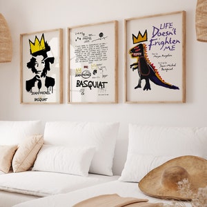 Basquiat Digital Print Set of 3, Jean-Michel Basquiat Book Cover Art, Basquiat Dino Print, Basquiat King Crown Poster