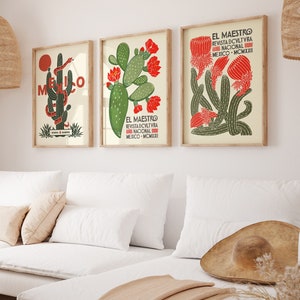 Mexican El Maestro Poster Set Of 3, Mexico Cactus Prints Download, Mexican Flower Poster, Buena Suerte Art Print