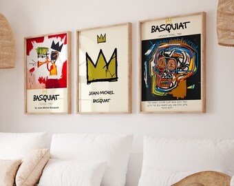 Basquiat Print Set of 3, Jean-Michel Basquiat Untitled, Basquiat Trumpet Print, Basquiat King Crown Poster