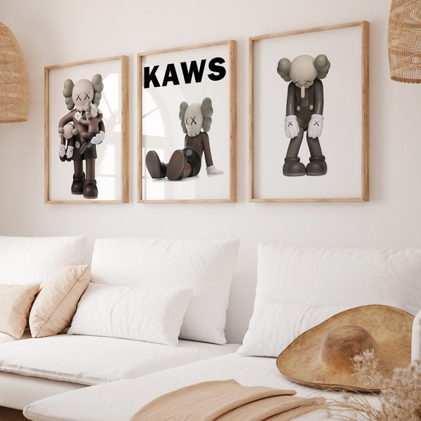 Kaws Figures Art Prints, Kaws Toys Poster Download, Hypebeast Toys Print Set of 3, Minimalist Prints, Art Deco