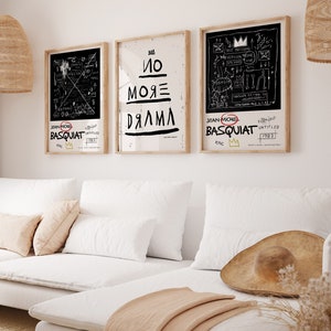 Basquiat Print Set of 3, Jean-Michel Basquiat No More Drama Art, Basquiat mixed Print Set, King Crown Poster