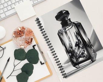 Cahier à spirale fond gris ombre bouteille de parfum en verre impression papeterie sombre cadeau fournitures d'écriture créative journal indésirable